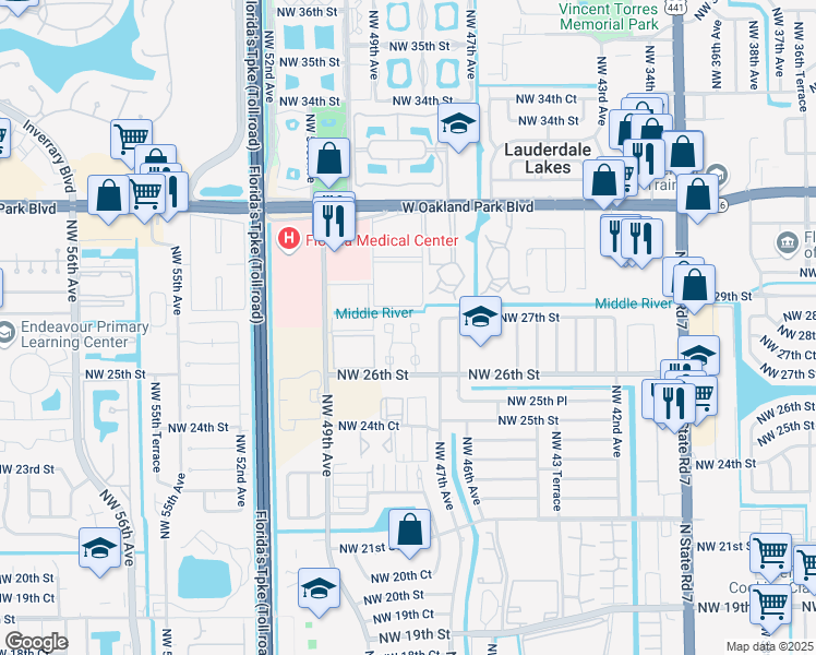 map of restaurants, bars, coffee shops, grocery stores, and more near 501 Northwest 47th Lane in Lauderdale Lakes