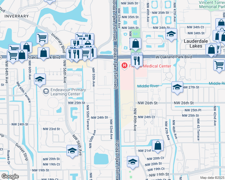 map of restaurants, bars, coffee shops, grocery stores, and more near 2606 Northwest 52nd Avenue in Lauderhill