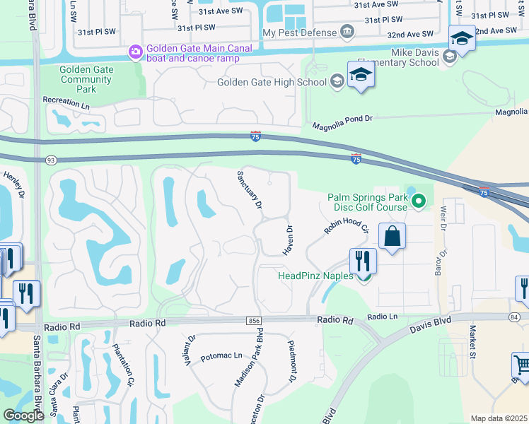 map of restaurants, bars, coffee shops, grocery stores, and more near 8224 Sanctuary Drive in Naples