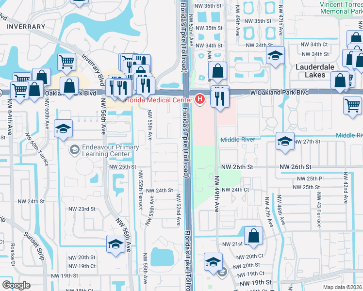 map of restaurants, bars, coffee shops, grocery stores, and more near 2606 Northwest 52nd Avenue in Lauderhill