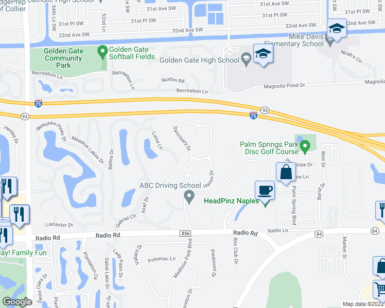 map of restaurants, bars, coffee shops, grocery stores, and more near 8224 Sanctuary Drive in Naples