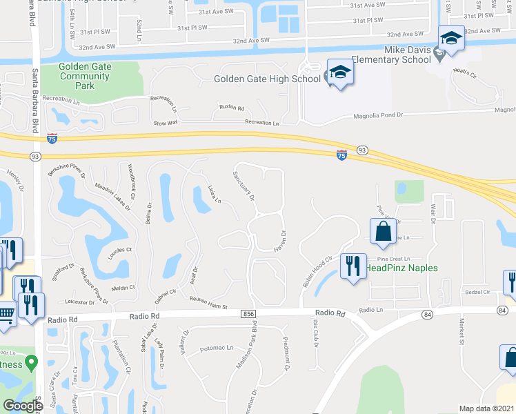 map of restaurants, bars, coffee shops, grocery stores, and more near 7887 Sanctuary Circle in Naples