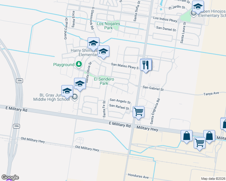 map of restaurants, bars, coffee shops, grocery stores, and more near 4211 Santa Inez Street in Mission