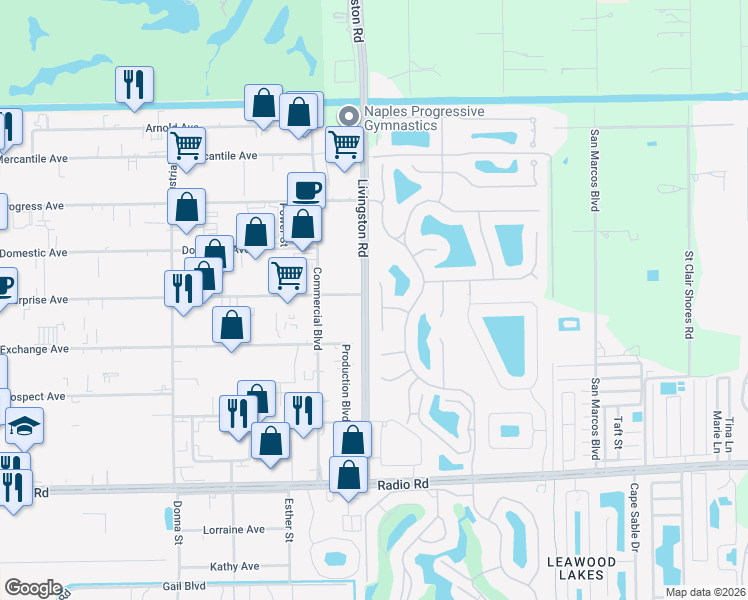 map of restaurants, bars, coffee shops, grocery stores, and more near 723 Coldstream Court in Naples