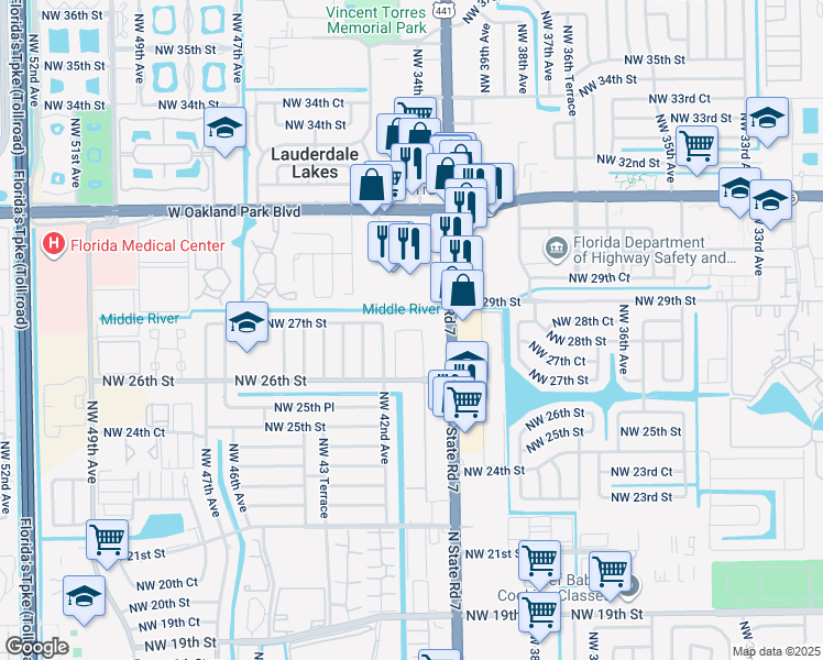 map of restaurants, bars, coffee shops, grocery stores, and more near 4161 Northwest 26th Street in Lauderhill