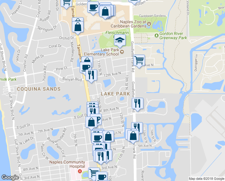 map of restaurants, bars, coffee shops, grocery stores, and more near 1245 Forest Avenue in Naples