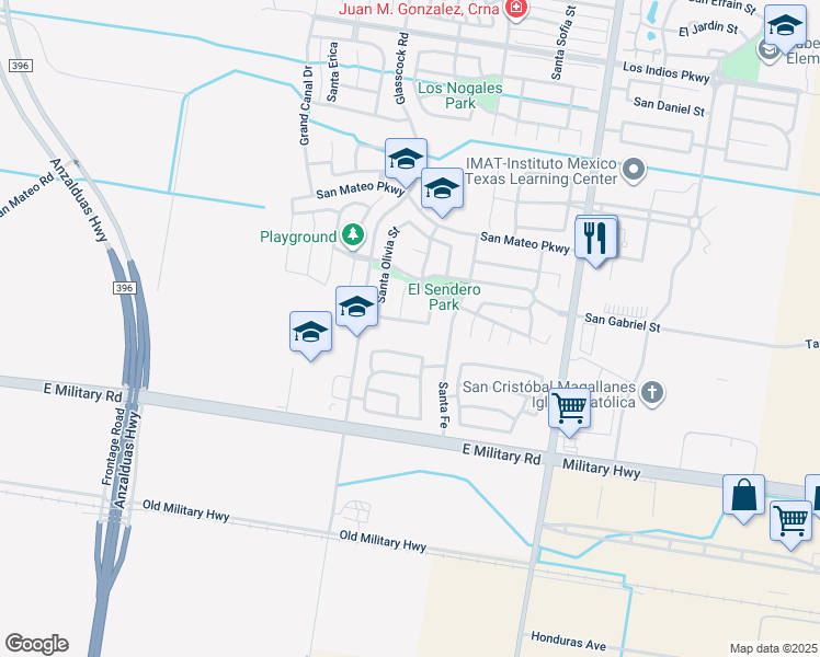 map of restaurants, bars, coffee shops, grocery stores, and more near 3004 San Patricio in Mission
