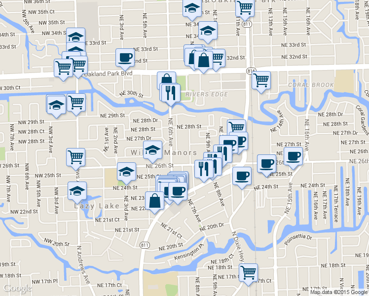 map of restaurants, bars, coffee shops, grocery stores, and more near 2607 Northeast 8th Avenue in Fort Lauderdale