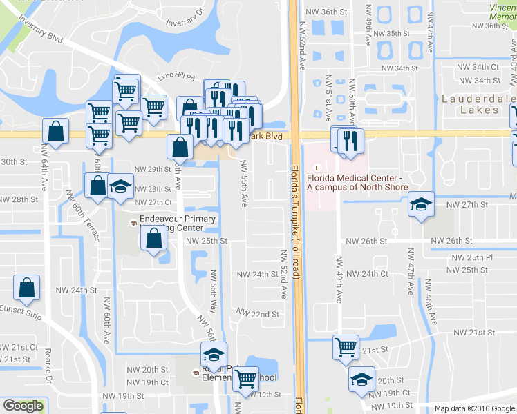 map of restaurants, bars, coffee shops, grocery stores, and more near 5311 Northwest 26th Street in Lauderhill