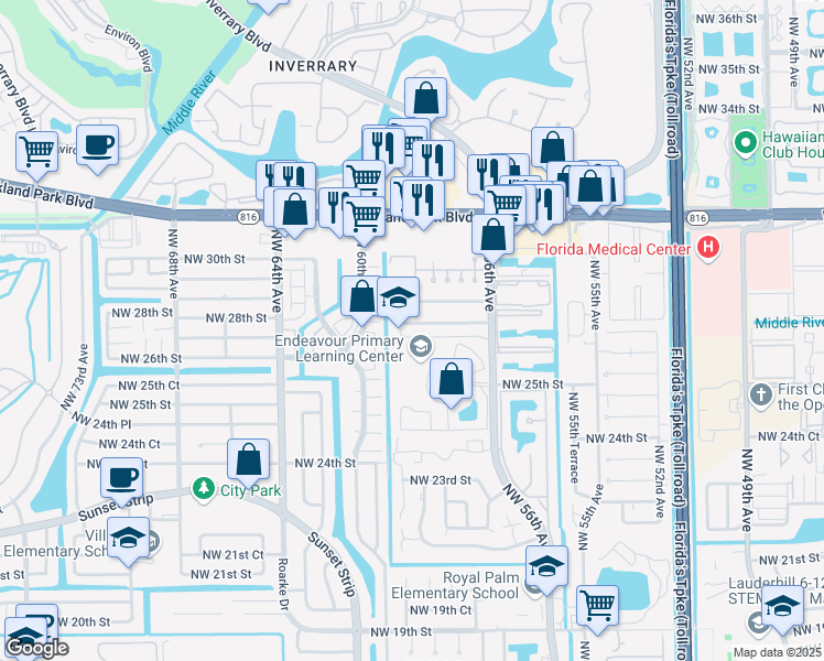 map of restaurants, bars, coffee shops, grocery stores, and more near 2701 Northwest 56th Avenue in Lauderhill