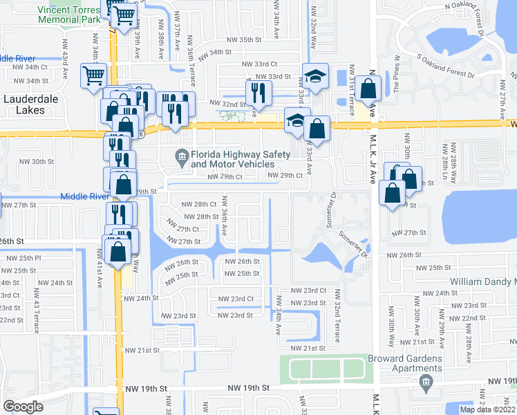 map of restaurants, bars, coffee shops, grocery stores, and more near 2790 Northwest 35th Avenue in Lauderdale Lakes