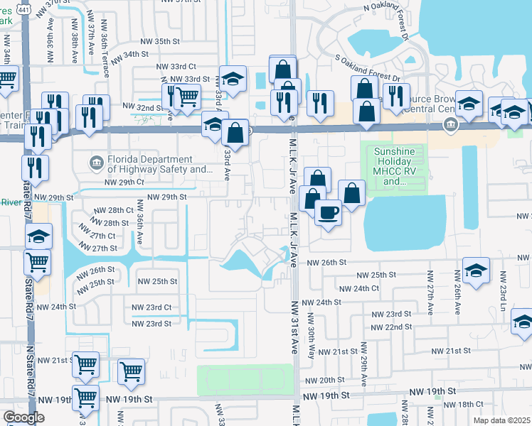 map of restaurants, bars, coffee shops, grocery stores, and more near 2850 Somerset Drive in Lauderdale Lakes