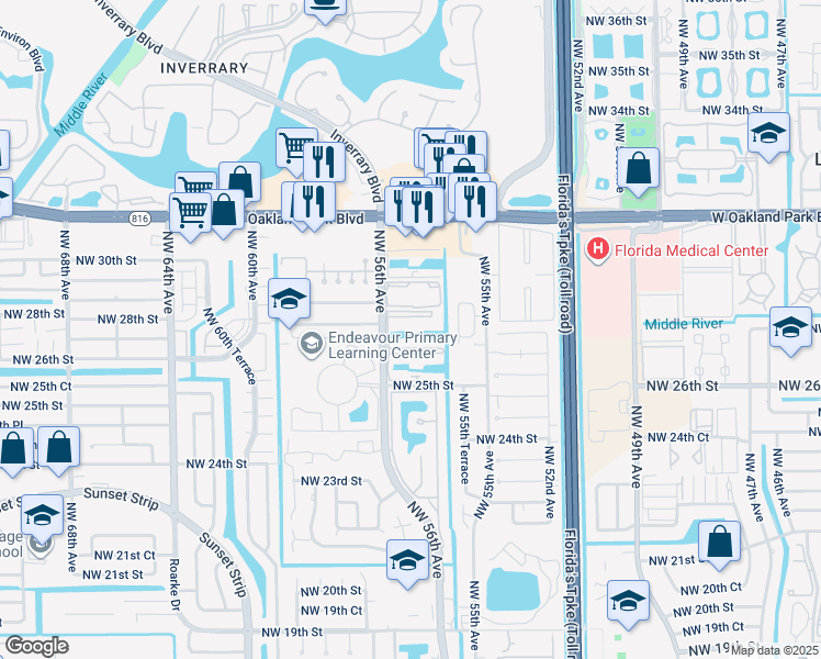 map of restaurants, bars, coffee shops, grocery stores, and more near 2750 Northwest 56th Avenue in Lauderhill