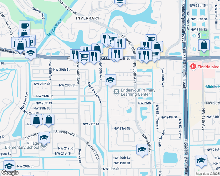 map of restaurants, bars, coffee shops, grocery stores, and more near 2768 Northwest 58th Terrace in Lauderhill
