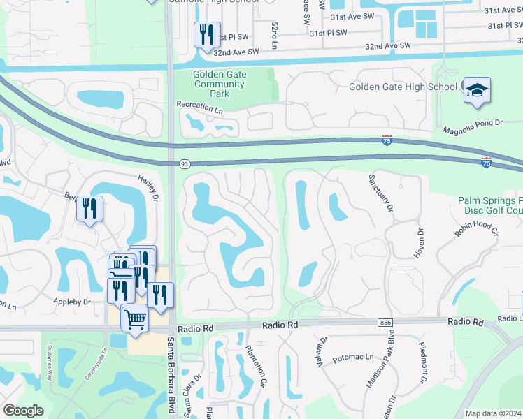 map of restaurants, bars, coffee shops, grocery stores, and more near 7560 Berkshire Pines Drive in Naples
