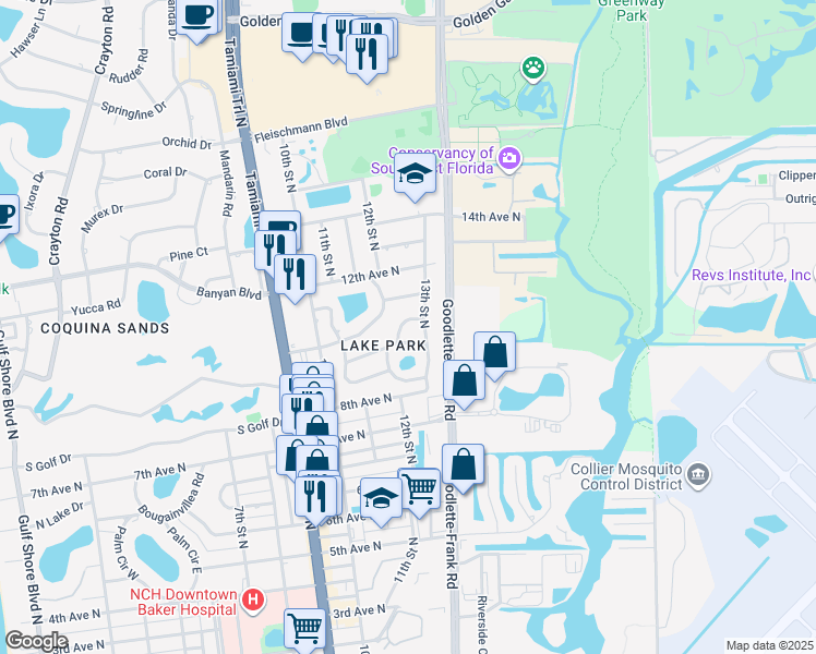 map of restaurants, bars, coffee shops, grocery stores, and more near 1278 Forest Avenue in Naples