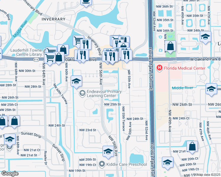 map of restaurants, bars, coffee shops, grocery stores, and more near 2750 Northwest 56th Avenue in Lauderhill