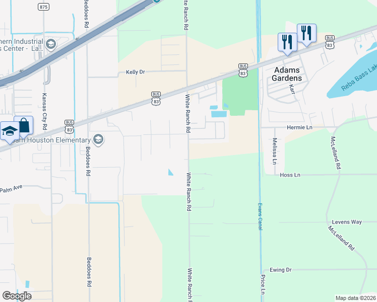 map of restaurants, bars, coffee shops, grocery stores, and more near 27200 White Ranch Rd in La Feria