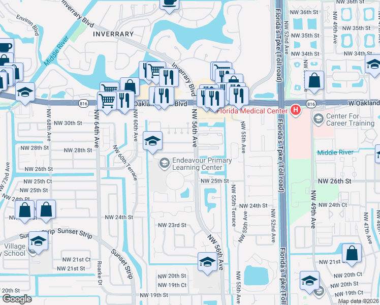 map of restaurants, bars, coffee shops, grocery stores, and more near 5604 Northwest 28th Street in Lauderhill