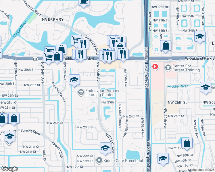 map of restaurants, bars, coffee shops, grocery stores, and more near 2750 Northwest 56th Avenue in Lauderhill