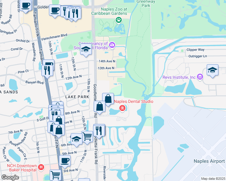 map of restaurants, bars, coffee shops, grocery stores, and more near 948 Goodlette-Frank Road in Naples