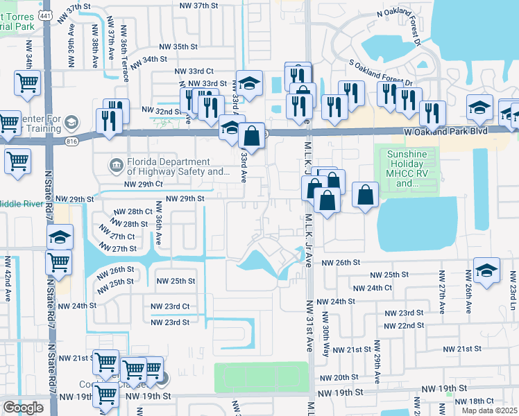 map of restaurants, bars, coffee shops, grocery stores, and more near 2821 Somerset Drive in Lauderdale Lakes