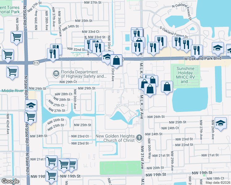 map of restaurants, bars, coffee shops, grocery stores, and more near 2821 Somerset Drive in Lauderdale Lakes