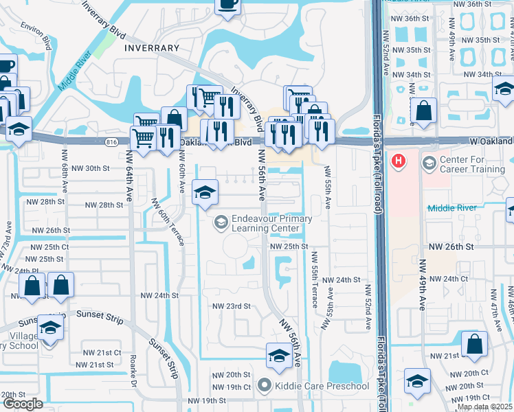 map of restaurants, bars, coffee shops, grocery stores, and more near 5604 Northwest 28th Street in Lauderhill