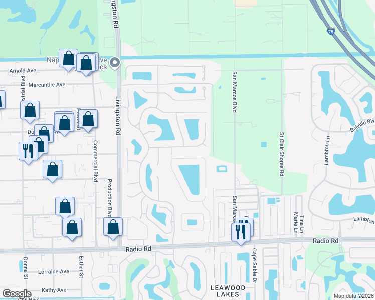 map of restaurants, bars, coffee shops, grocery stores, and more near 1522 Vintage Lane in Naples