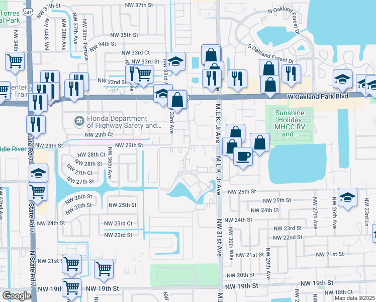 map of restaurants, bars, coffee shops, grocery stores, and more near 2821 Somerset Drive in Lauderdale Lakes