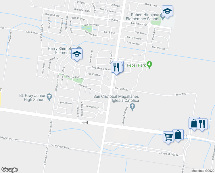 map of restaurants, bars, coffee shops, grocery stores, and more near 3509 San Gabriel in Mission