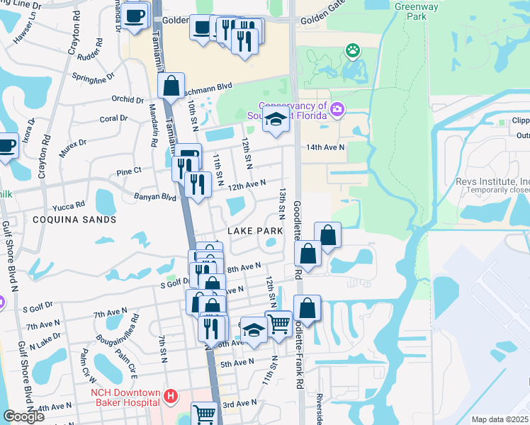 map of restaurants, bars, coffee shops, grocery stores, and more near 1245 Forest Avenue in Naples