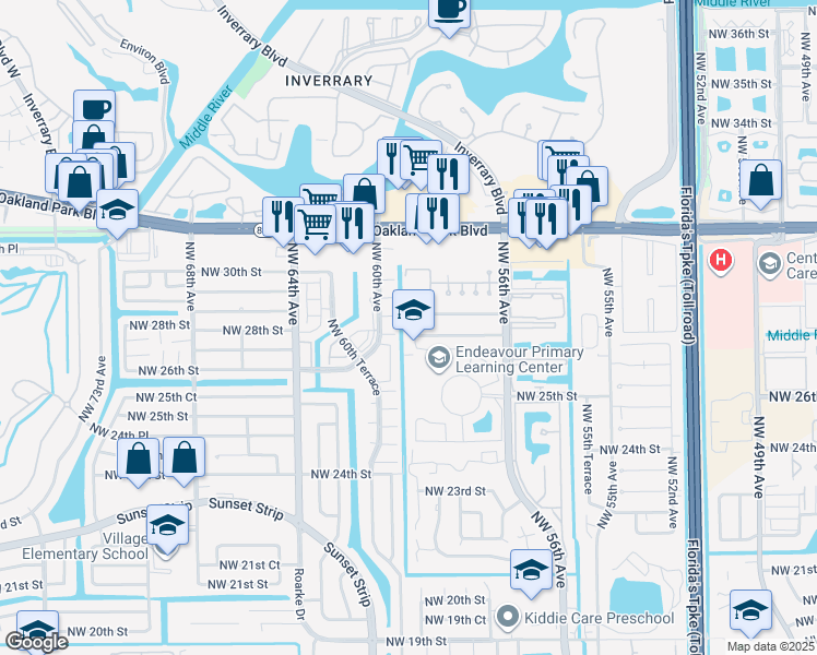 map of restaurants, bars, coffee shops, grocery stores, and more near 2768 Northwest 58th Terrace in Lauderhill