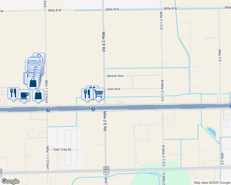 map of restaurants, bars, coffee shops, grocery stores, and more near 1905 Ash Avenue in Mercedes