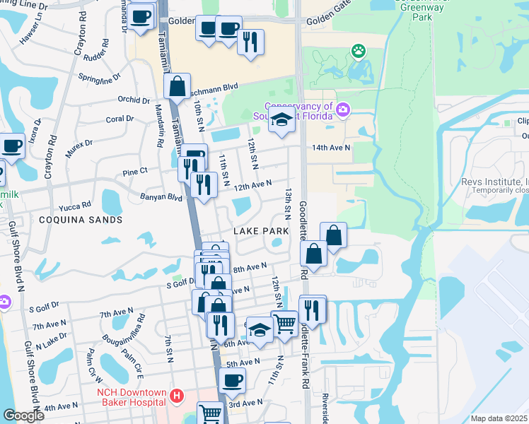 map of restaurants, bars, coffee shops, grocery stores, and more near 1212 10th Avenue North in Naples