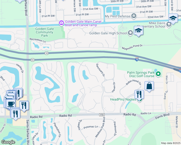 map of restaurants, bars, coffee shops, grocery stores, and more near 685 Luisa Lane in Naples