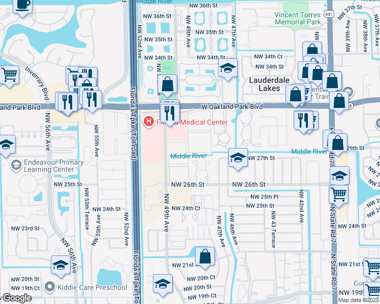 map of restaurants, bars, coffee shops, grocery stores, and more near 811 Northwest 48th Terrace in Lauderdale Lakes