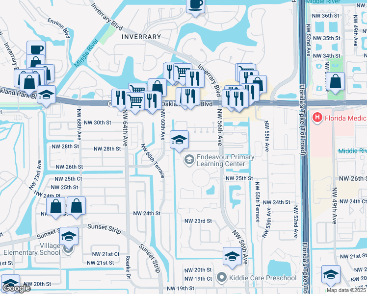 map of restaurants, bars, coffee shops, grocery stores, and more near 2768 Northwest 58th Terrace in Lauderhill