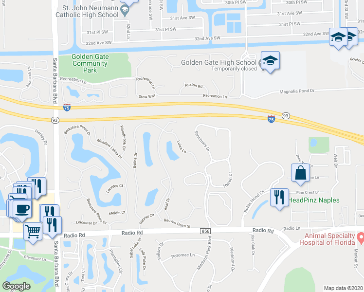 map of restaurants, bars, coffee shops, grocery stores, and more near 705 Luisa Lane in Naples