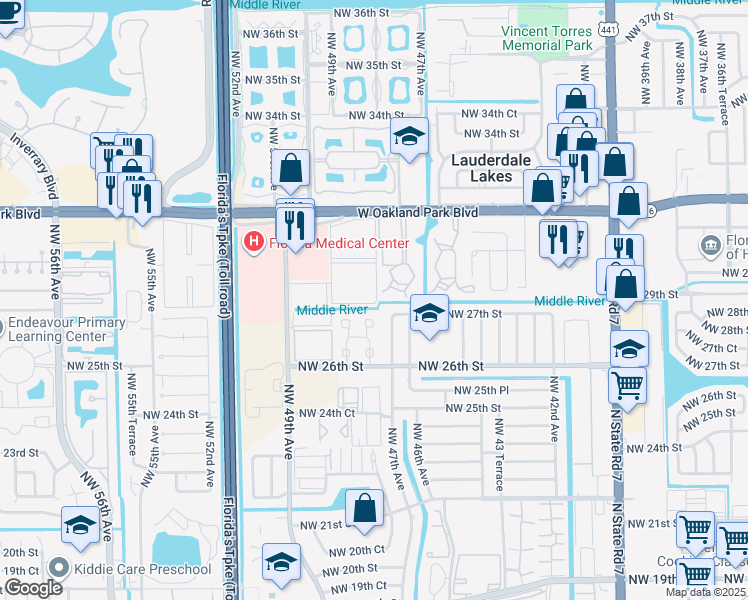 map of restaurants, bars, coffee shops, grocery stores, and more near 627 Northwest 48th Avenue in Lauderdale Lakes