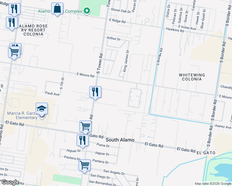 map of restaurants, bars, coffee shops, grocery stores, and more near 411 Rene Street in Alamo