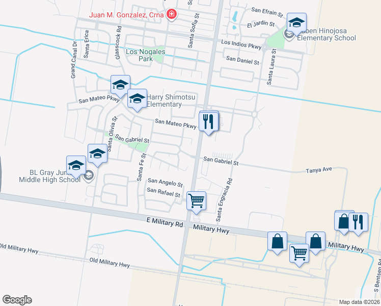 map of restaurants, bars, coffee shops, grocery stores, and more near 3509 San Gabriel in Mission