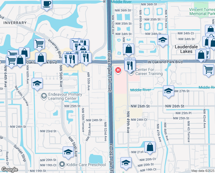 map of restaurants, bars, coffee shops, grocery stores, and more near 6234 Northwest 55th Avenue in Lauderhill