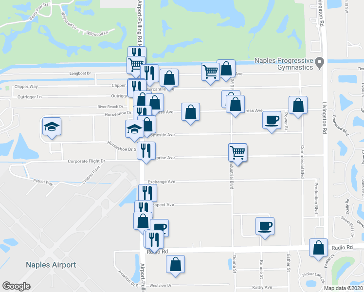 map of restaurants, bars, coffee shops, grocery stores, and more near 3697 Enterprise Avenue in Naples