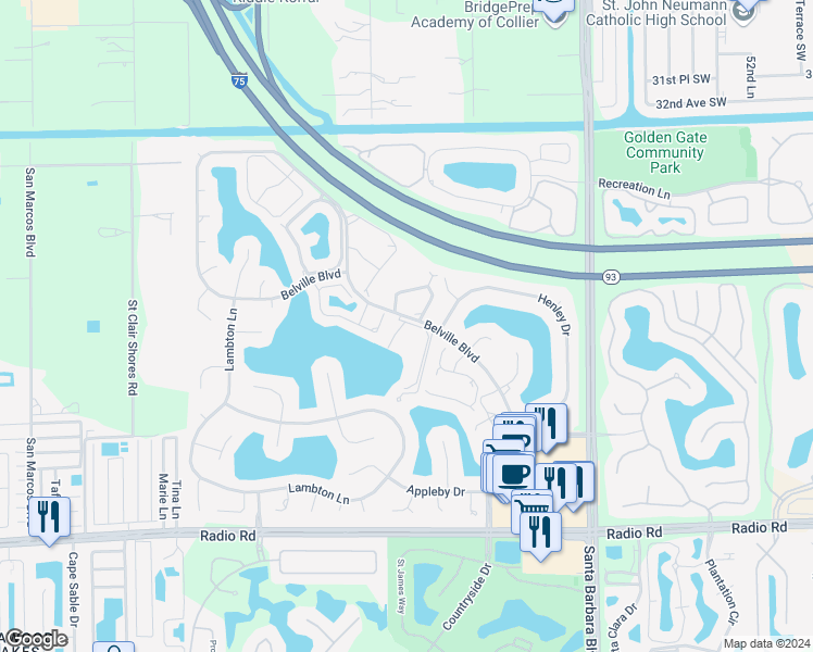 map of restaurants, bars, coffee shops, grocery stores, and more near 118 Mardel Court in Naples