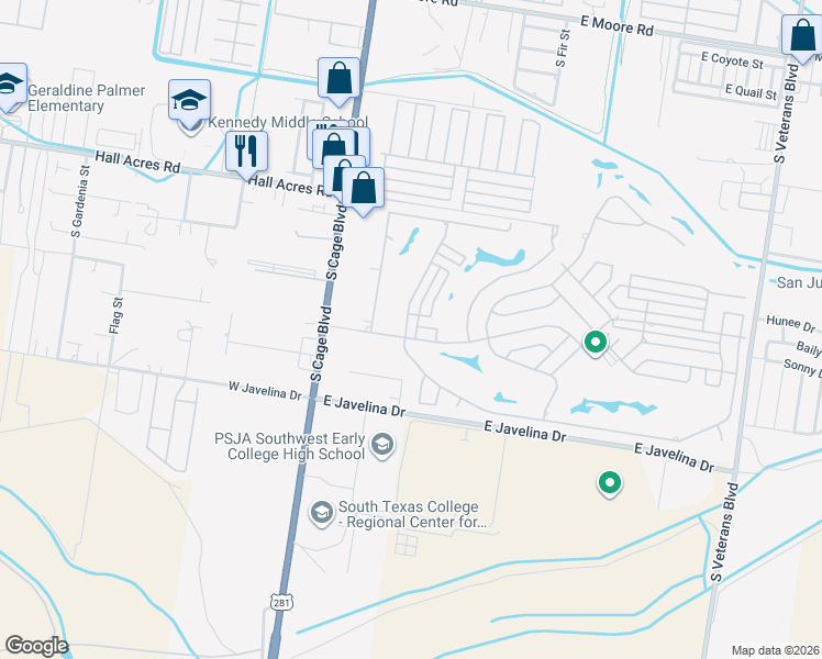 map of restaurants, bars, coffee shops, grocery stores, and more near 307 Plantation Drive in Pharr