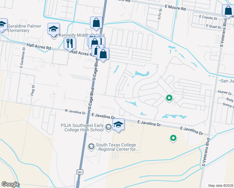 map of restaurants, bars, coffee shops, grocery stores, and more near 2811 Ashley Drive in Pharr