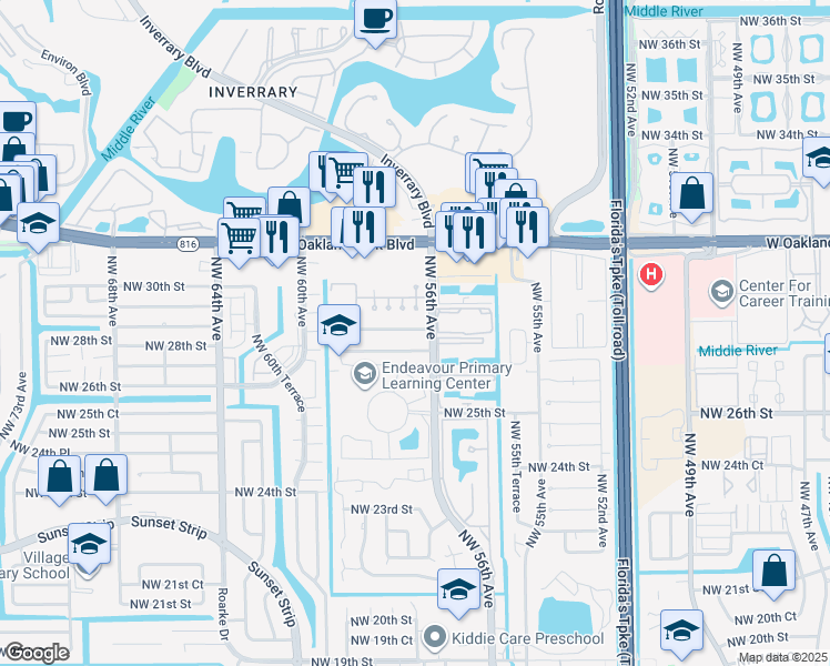map of restaurants, bars, coffee shops, grocery stores, and more near 5604 Northwest 28th Street in Lauderhill