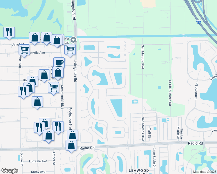 map of restaurants, bars, coffee shops, grocery stores, and more near 1522 Vintage Lane in Naples