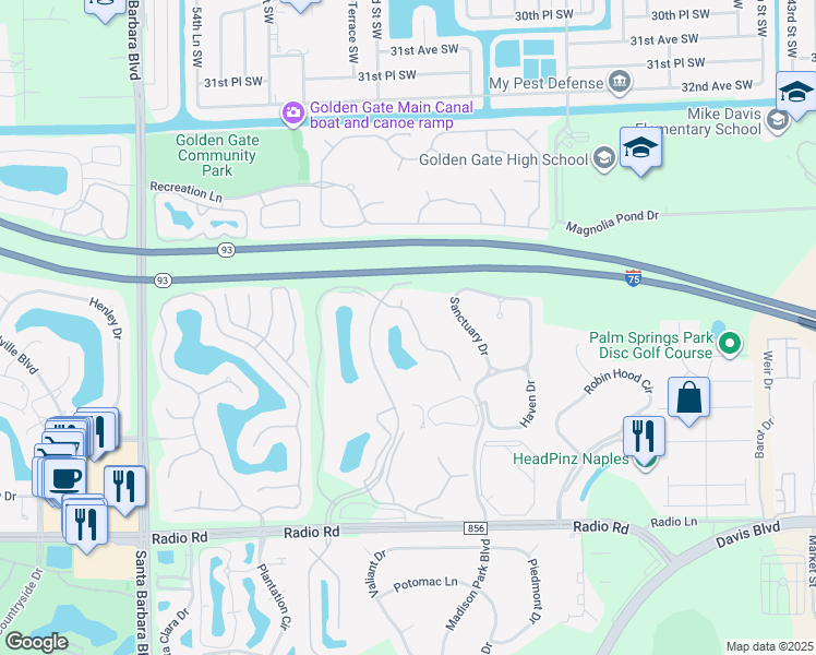 map of restaurants, bars, coffee shops, grocery stores, and more near 655 Luisa Lane in Naples